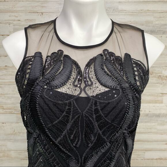 Marchesa Notte Runway Collection Mesh Sequin Cocktail Dress Womens Size 4 Black - Picture 4 of 15